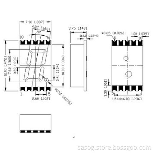 0.3-inch Single SMD LED Digit Display, Yellow Green Color, 570nm, Common Cathode